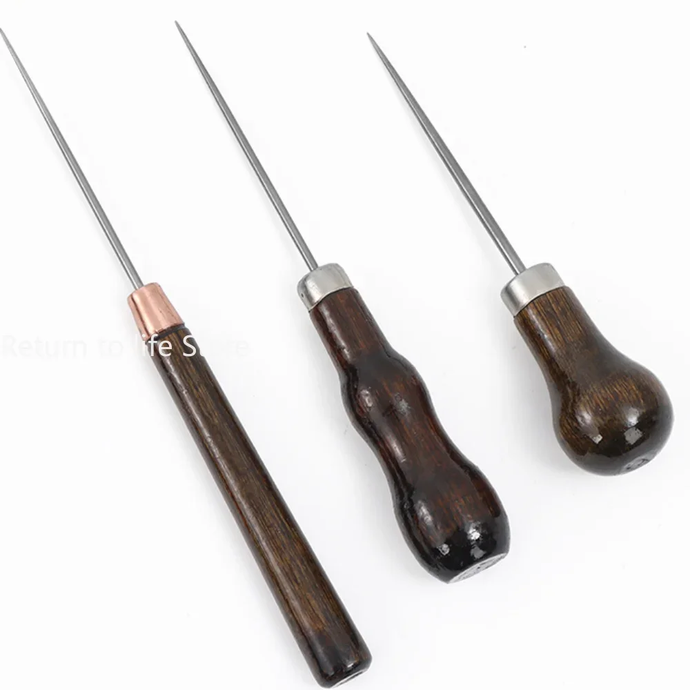 Professional Leather Wooden Handle Awl DIY Tools For Leather Craft Stitching Sewing Accessories Sewing Stitching Awl