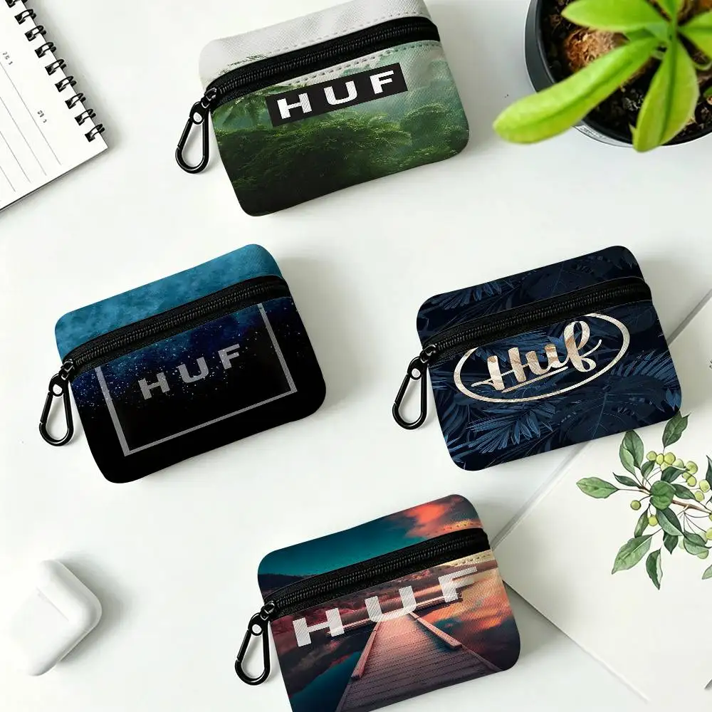 Brand H-HUF Compact Oxford Cloth Zipper Pouch Detachable Carabiner Mini Coin & Key Wallet