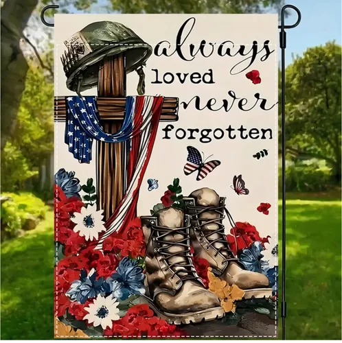 Patriotic 12x18” Double Sided Garden Flag Always Remember Never Forgotten Burlap VVL YYX EEZ