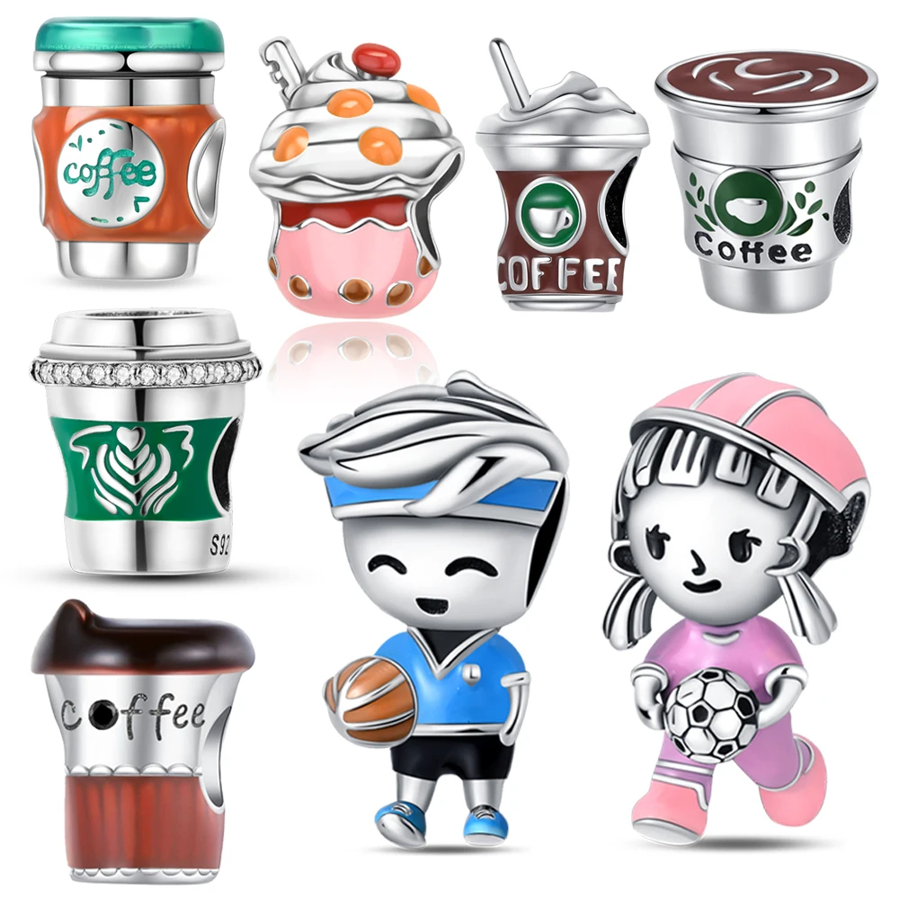

Sportsmanship 925 Sterling Silver Coffee&Ice Cream Cup&Football Boys and Girls Charm Fit Brand Bracelet Sports and leisure Jewel
