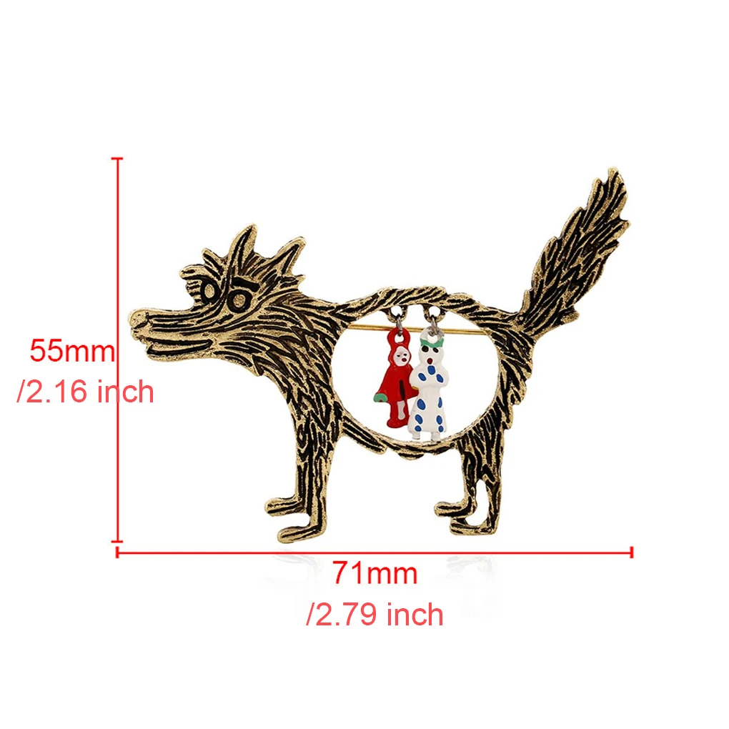 2024 Great Sell Hot Vintage Wolf Brooch Jewelry Little Red Riding Hood Unique Cartoon Punk Brooches Pins For Party