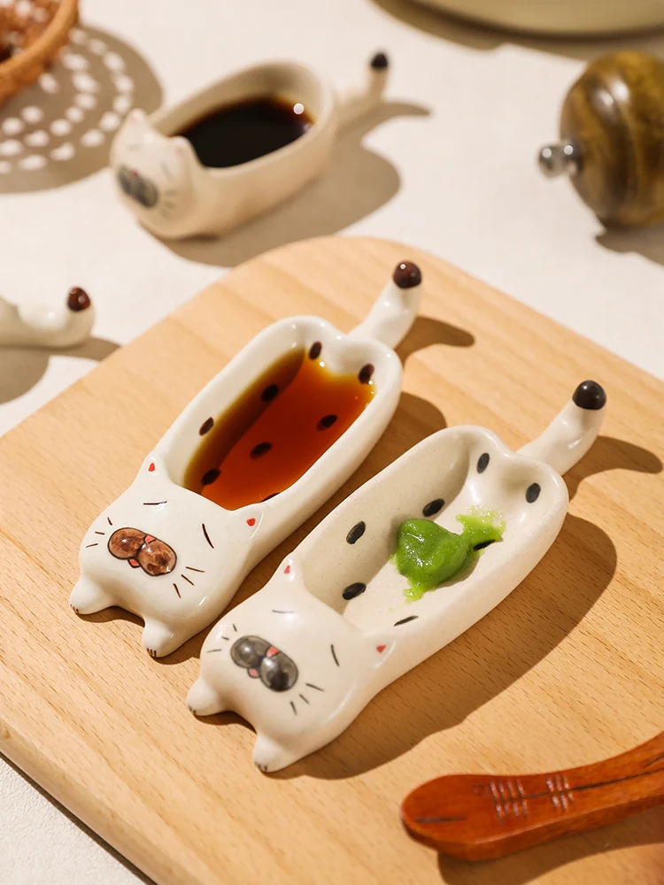 

Cute Cat Dipping Plate, Ceramic Household Seasoning Plate, Chopstick Holder, Creative Small Flavor Plate