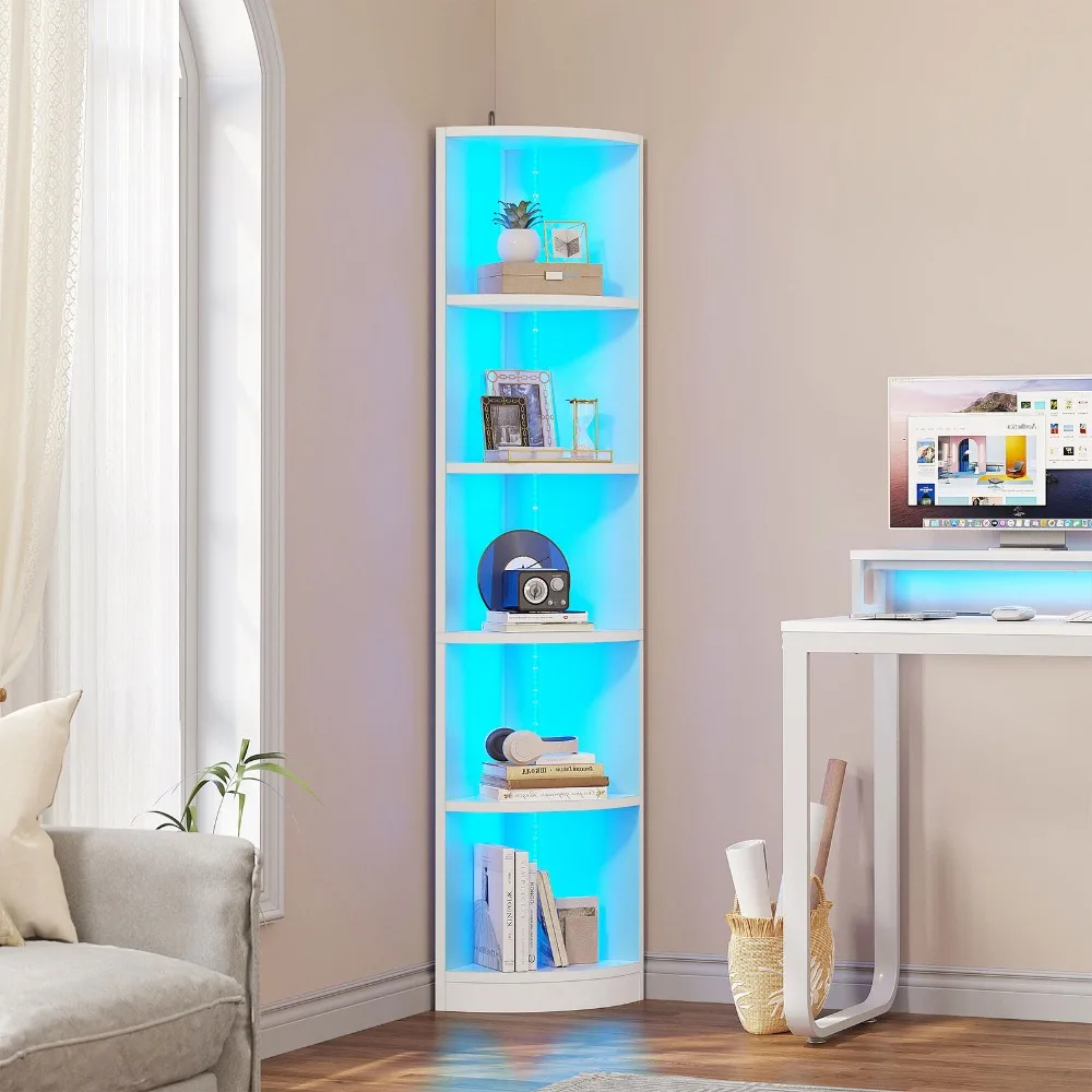 

5-Tier Corner Shelf 71" Tall Bookcase Bookshelf Open Storage Rack White