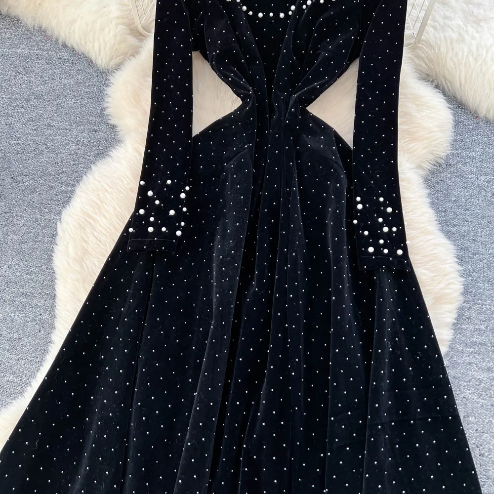 Chique elegante velours vintage chique slanke jurken met lange mouwen Koreaanse mode High Street dameskleding