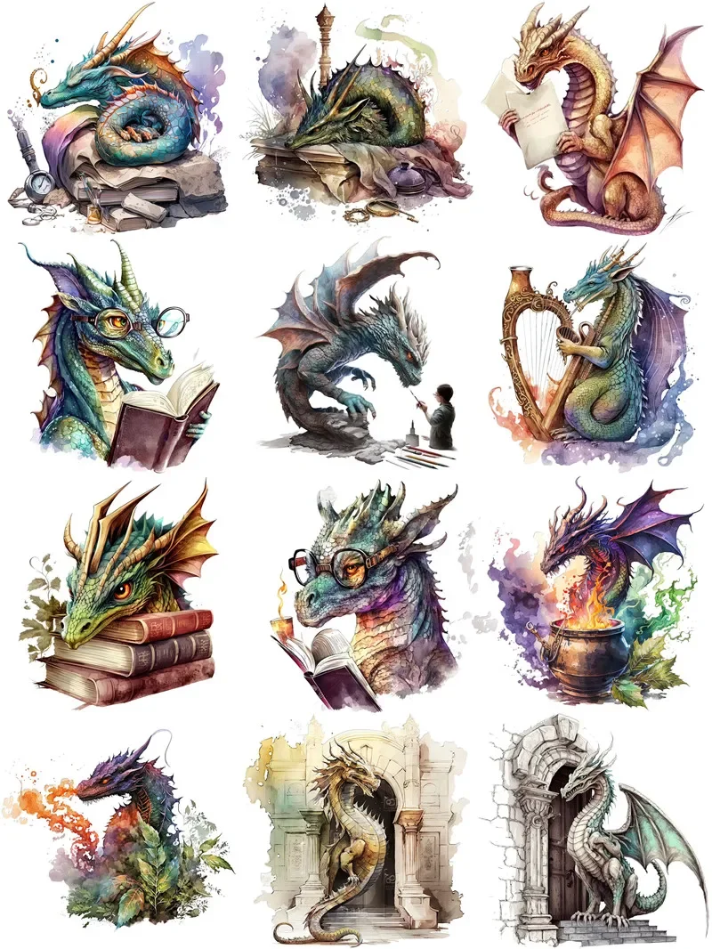 12Pcs/Pack Vintage Magic Dragon Sticker DIY Craft Scrapbooking Album Junk Journal Decorative Stickers