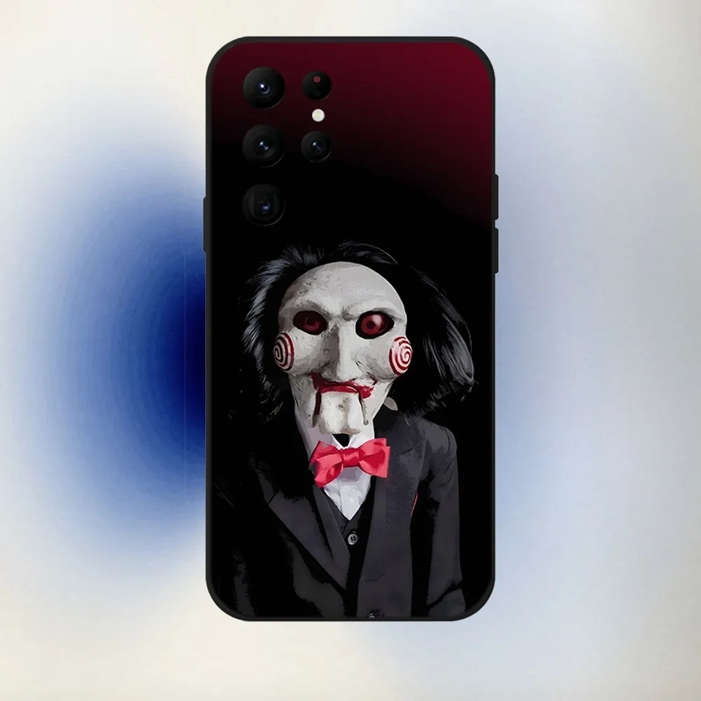 J-Jigsaw Killer Horror Phone Case For Samsung S24,23,22,30,21,10,9,Ultra,Plus,Lite,FE,5G Black Soft Case