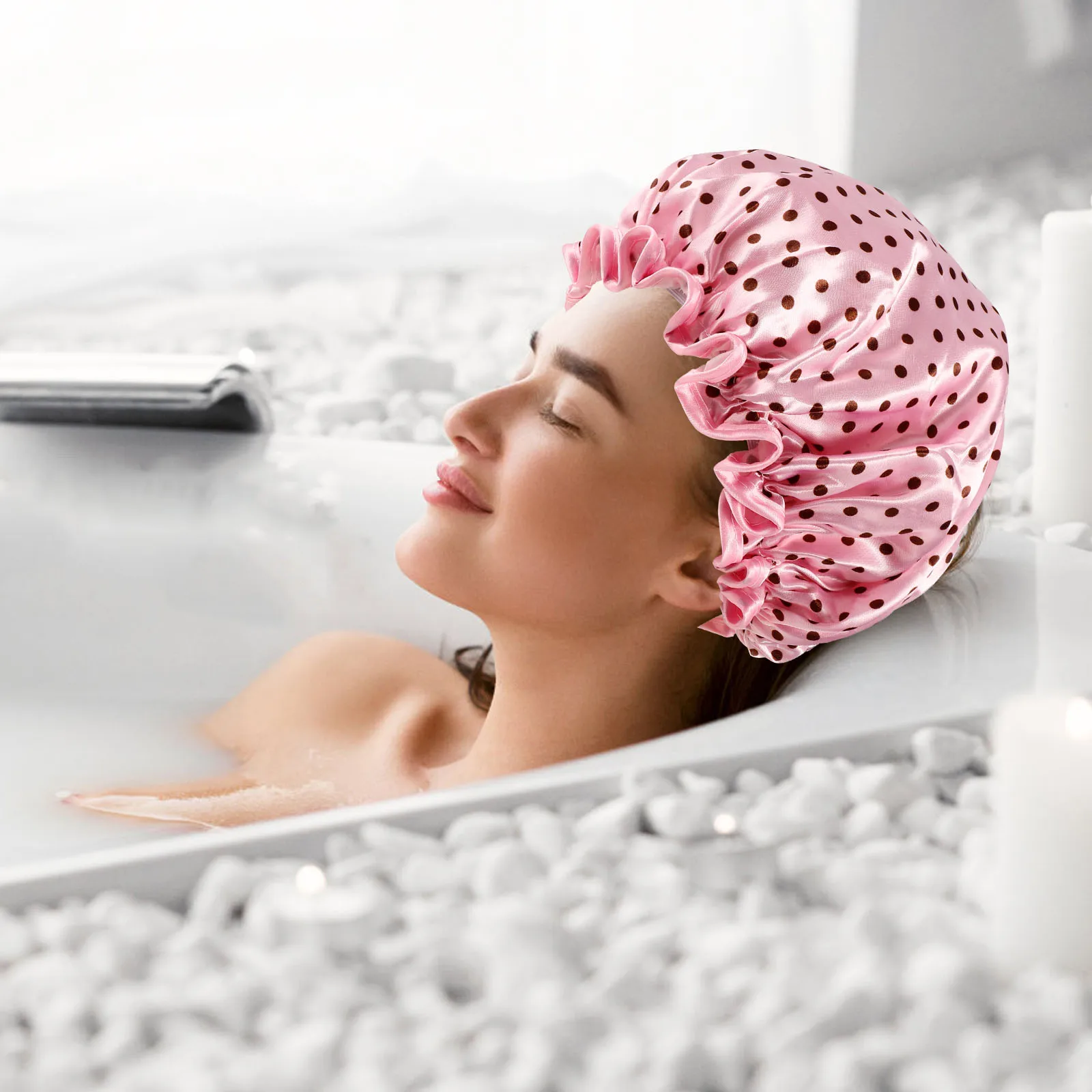 

2Pcs ShowerCap BathHat WaterproofDoubleLayer WomenSpa ElasticHairProtection BathingShower Foldable Lightweight HomeDailyUse