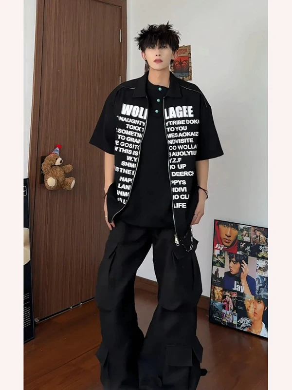 

Summer Mens ort Sve irt Letter Print High Street Cool Five Sve f Sve Outerwear Loose Fit Youth Faion