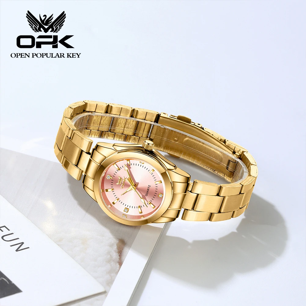 OPK 6002 Women\'s Wristwatches Solid Stainless steel Elegant Pink Dial Luxury Brand Ladies Watches