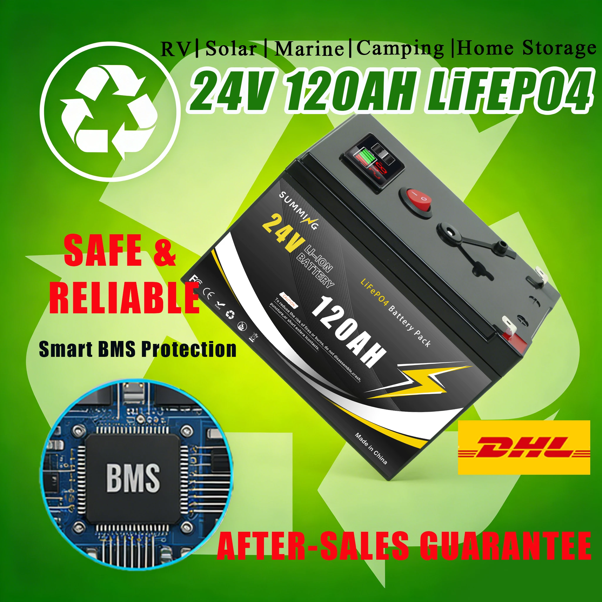 

24V Rechargeable Battery 120AH Lithium Iron Phosphate Battery with BMS for Reliable RV, Off-Grid, ️Marine&Solar Applications