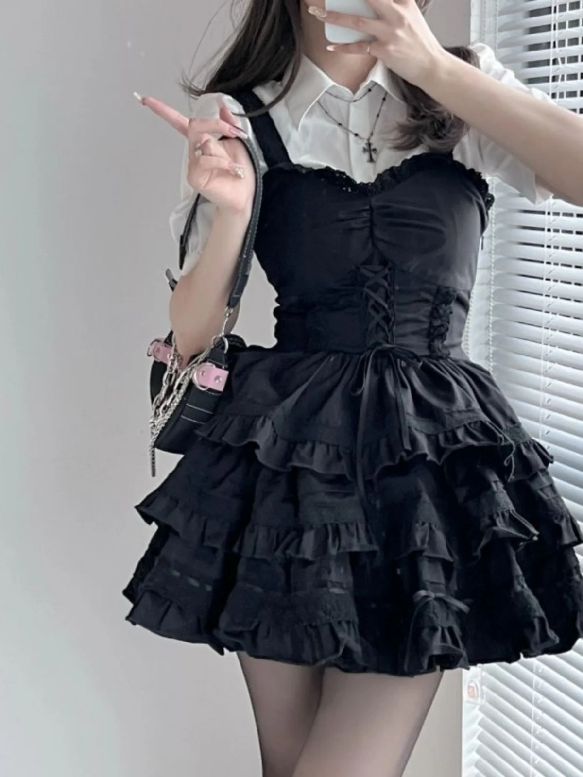 Slimming Effect Shirt And Dress Set with Belt Cute Splicing Design for plus Size Women Short Sleeve  Collar Fashionable E...