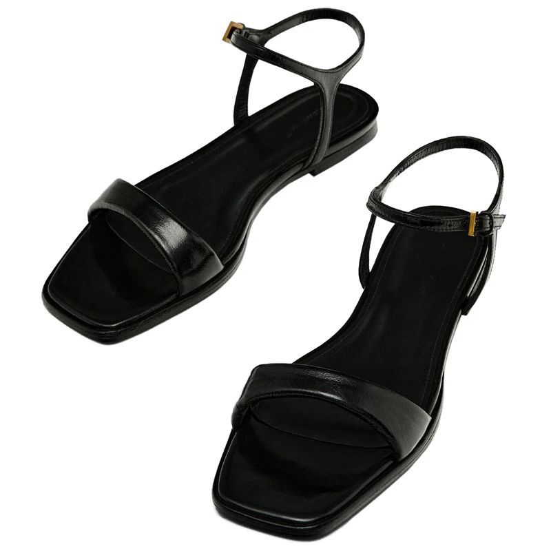 Sandalias Femininas 2024 scarpe da donna estive infradito da spiaggia bohémien sandali piatti in vera pelle nera sandalo per il tempo libero ragazze