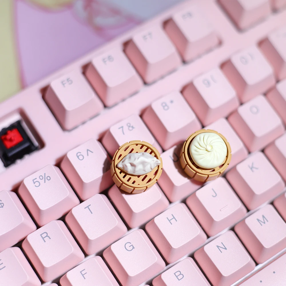 Cute Keycap Cartoon Anime Game Buns Dumplings Keycaps Lovely Personalized Custom Pink Strawberry Roll Mechanical Keyboard Keycap