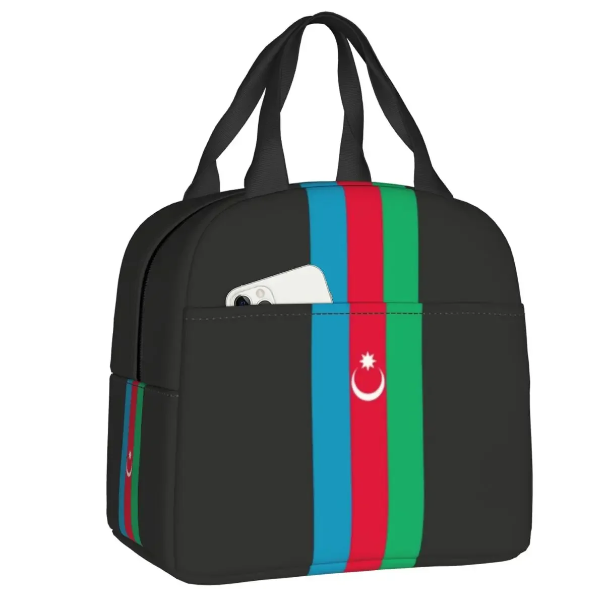 Custom Azerbaijan Stripe Flag Insulated Lunch Tote Bag for Women Resuable Cooler Thermal Food Lunch Box Outdoor Camping Travel