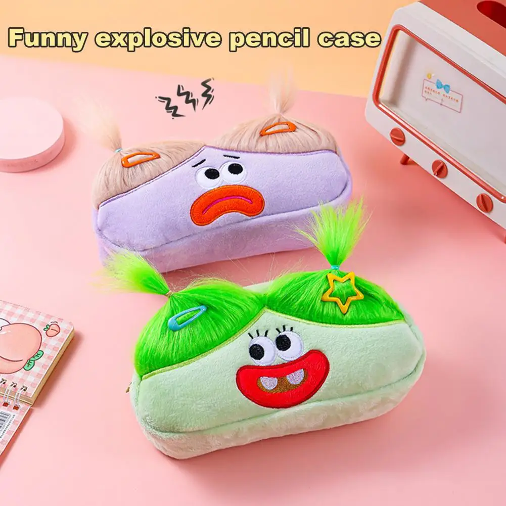 DIY Pencil Case Box Organizer Long Hair Doll Shape Pen Storage Bag Large Capacity Zipper Closure Pen Marker Drawing Tool Holder