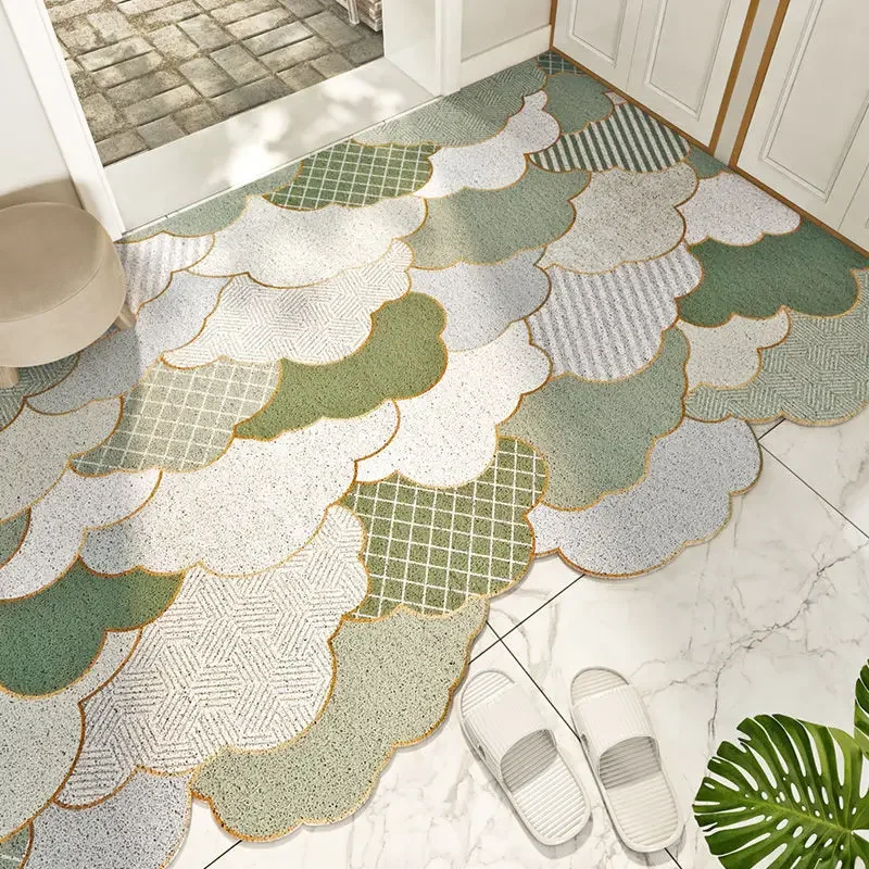 Nordic Wire Loop Kitchen Mat Super Absorbent Anti-Slip Entrance Doormat Cloud Plaid & Hexagonal Geometric Pattern Easy Clean