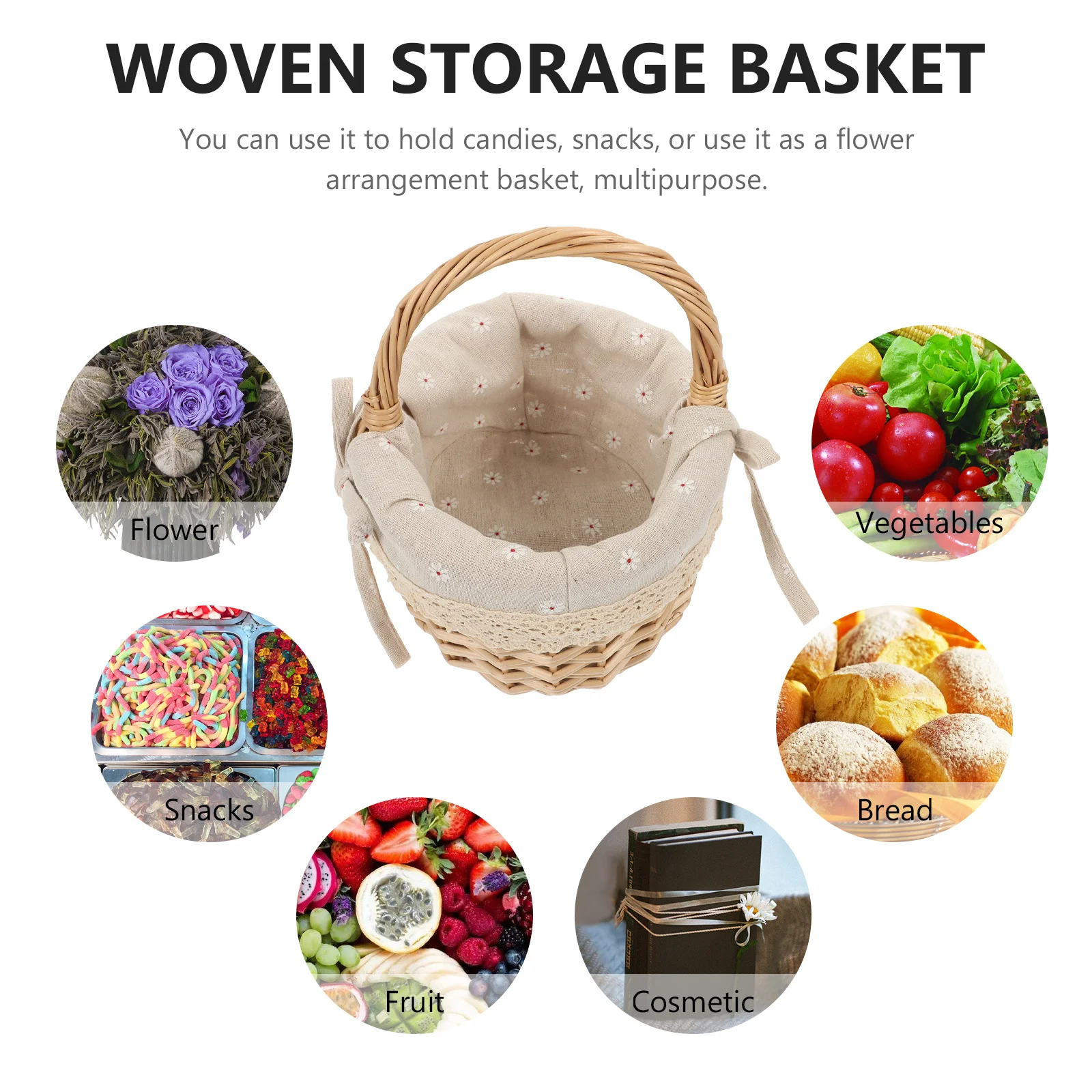 

Wicker Storage Basket Multi-Function Fruit Bread Snacks Holder Portable Picnic Camping Basket For Home Organizing Decor