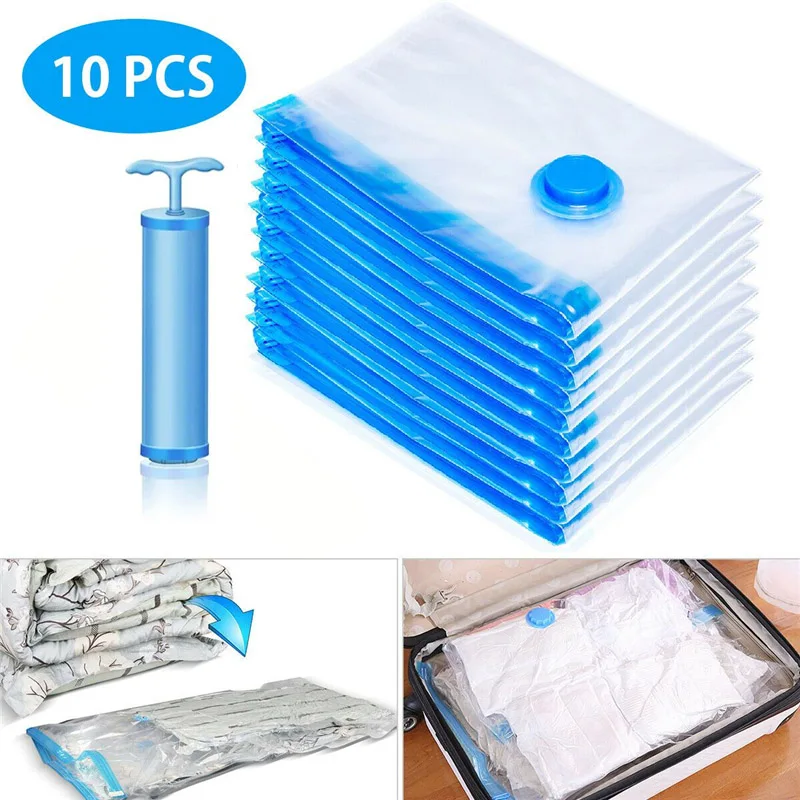 10 Pack Vacuum Bag Clothes Storage Bag Home Organizer Transparent Border Foldable Clothes Seal Compressed Travel Saving Bag