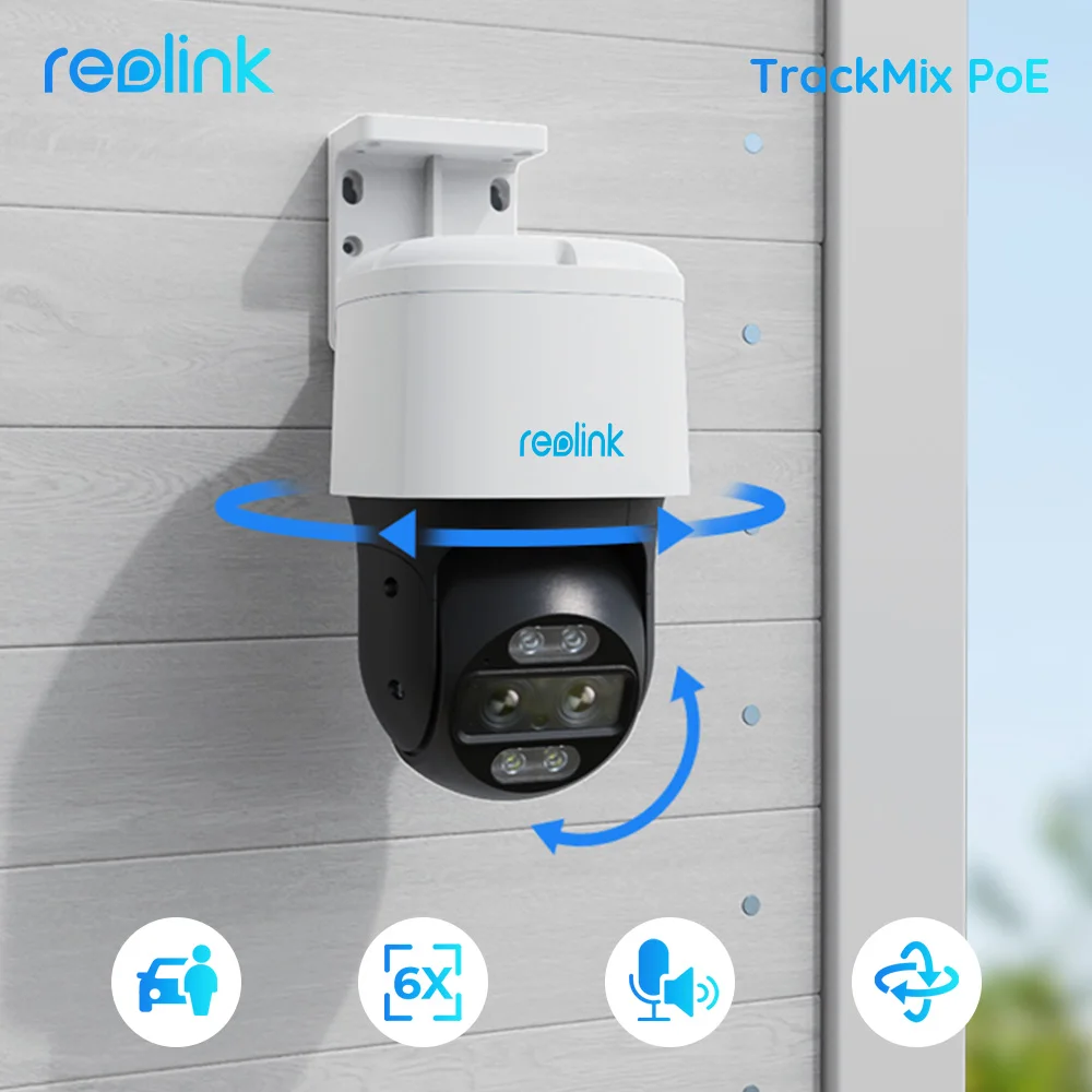 

Reolink TrackMix PoE 4K 8MP Dual Lens PTZ Camera Motion Auto Tracking 6X Zoom Color Night Vision Pan Tilt IP65 Waterproof Camera