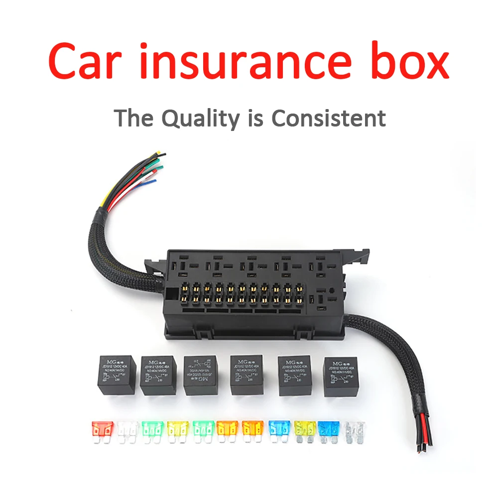 12V Fuse Block Fuse Relay Box Block 11 Way Waterproof  4PINATC/ATO Fuse Block and 6 Slot  Relay Panel For Universal Vehicles Car