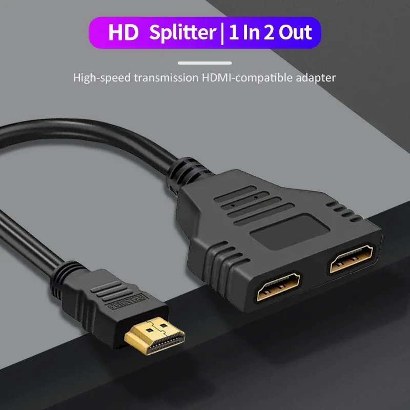 HDTV 1 in 2 1080P HDTV Splitter Adapter Male To Female Head Adapter HD Male To Female Conversion Cable HDMI-compatible Splitter