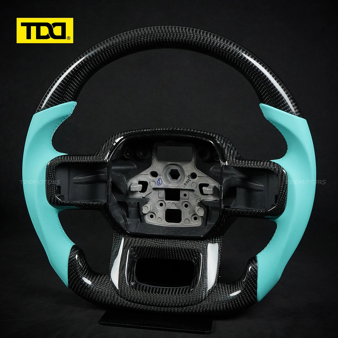 TDD Carbon Fiber Steering Wheel for Ford F150 Raptor 2021+ Customized Carbon Fiber Steering Wheel use for Tiffany Blue Leather