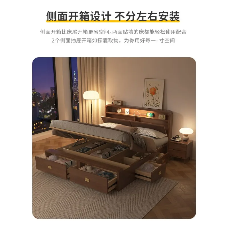 Solid wood bed with drawers modern simple storage floor high box air pressure