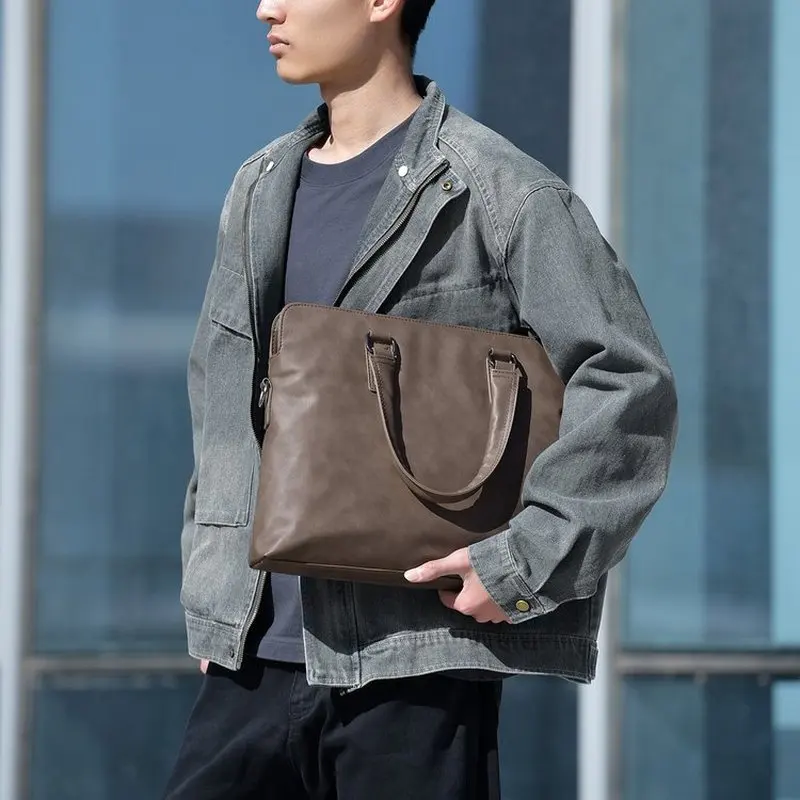 Vertical Leather Crossbody Bag for Men Stylish Shoulder Bag Top Grain Leather Business Messenger Bag