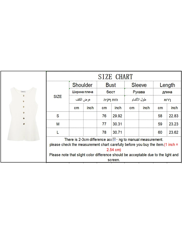 TRAF Elegant Women Knitted Single Breasted Tank White Slim O-neck Sleeveless Solid Female Vest 2024 Summer Fashion Lady Vests