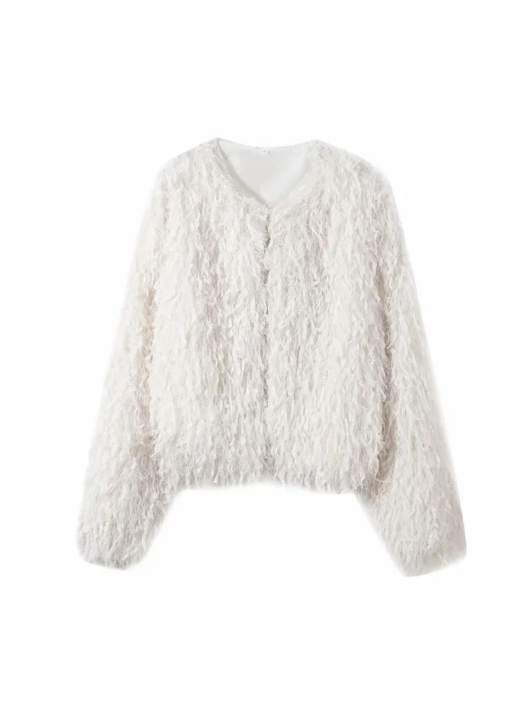 

Women's 2025 Autumn New Fashion Feather Decoration Casual Short Metal Line Coat Retro Long Sleeved Button-up Coat Chic Top