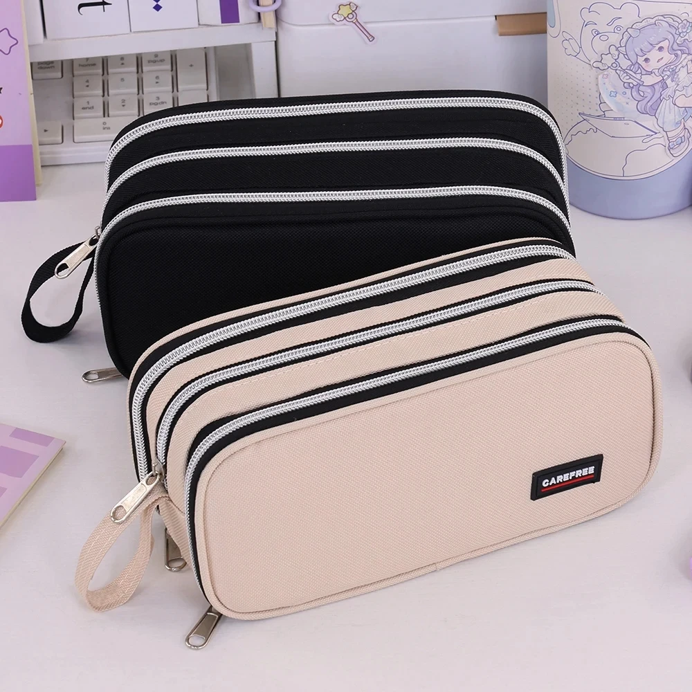 3 Compartment Pouch Double Side Opened Student Stationery Desk Organizer School Supplies Kawaii Pencil Case Large Space Storage