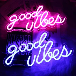 UponRay Good Vibes Neon Sign Neon Light Powered by USB Pink Led Neon Light Sign for Bedroom Wall Decor Game Room Party Bar Decor