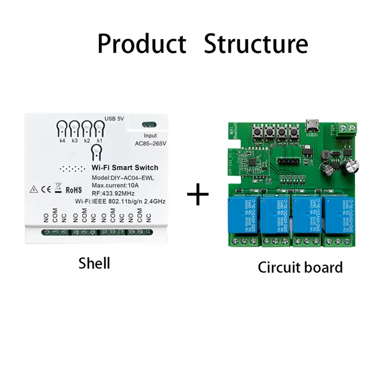 4CH EWeLink WiFi Smart Switch+RF433 Remote 85-265V 2.4G WiFi Smartlife Home Automation Module for IFTT Alexa Google Home