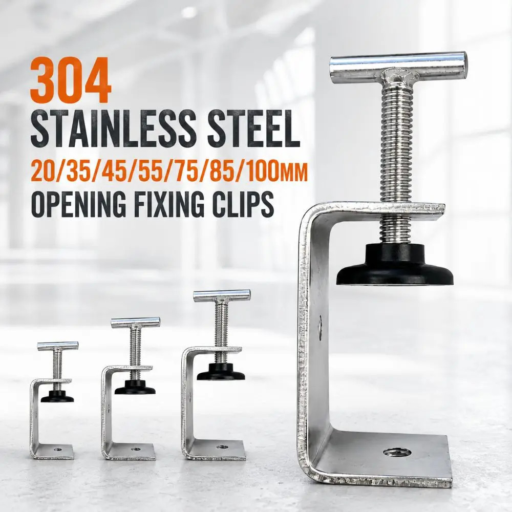 304 Stainless Steel C-clamp 20-100mm Opening T-shaped Head Square Clamp Adjustable Hand-Tightening Woodworking Fixing Clips