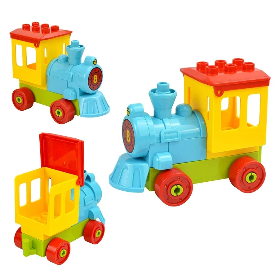 Big Size Track Bricks Train Straight Curved Switch Railway City View  Large Building Bricks Wheel Bridge Toys Compatible Duploes