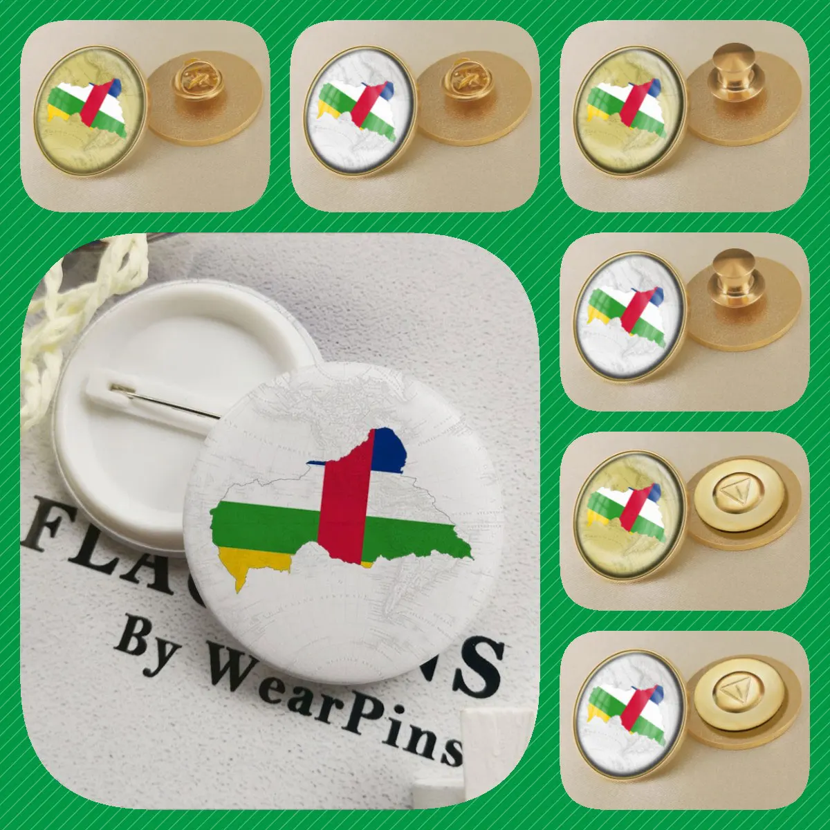 بروش خريطة جمهورية أفريقيا الوسطى ، الشعار الوطني ، شارات الخريطة ، دبابيس طية صدر السترة