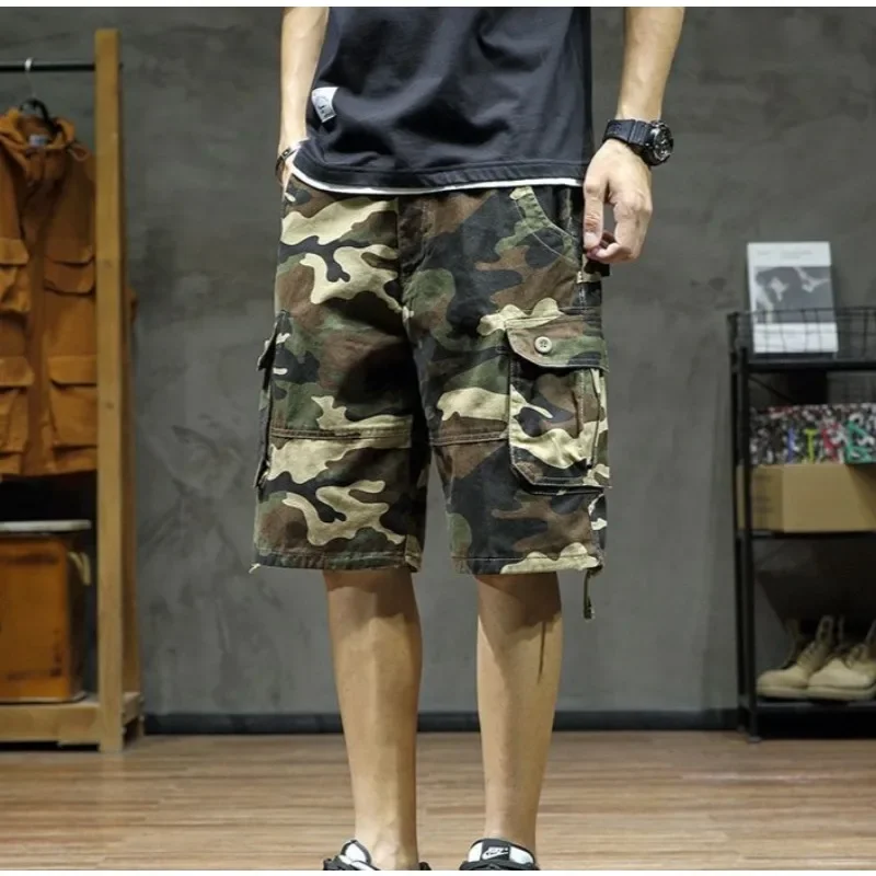 Camuflagem com bolsos bermuda larga meio solta calças curtas para homens baggy camo longo masculino carga shorts confortável hevy whate y2k