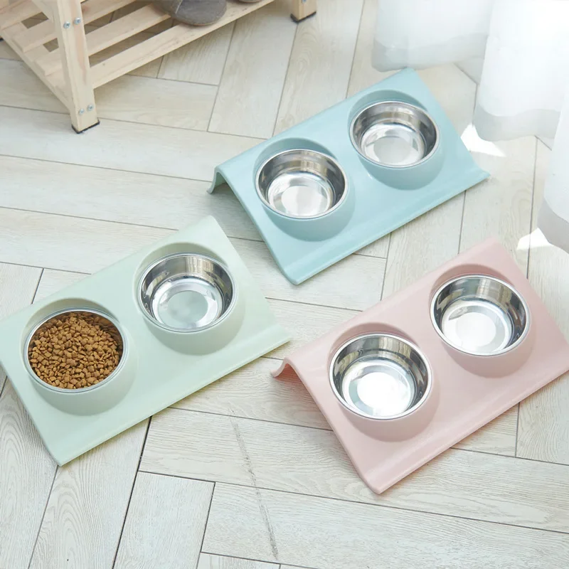 Stainless steel water bowl feeder solution dog and cat supplies double bowl pet dog and cat feeding table Bowl para mascotas Dog