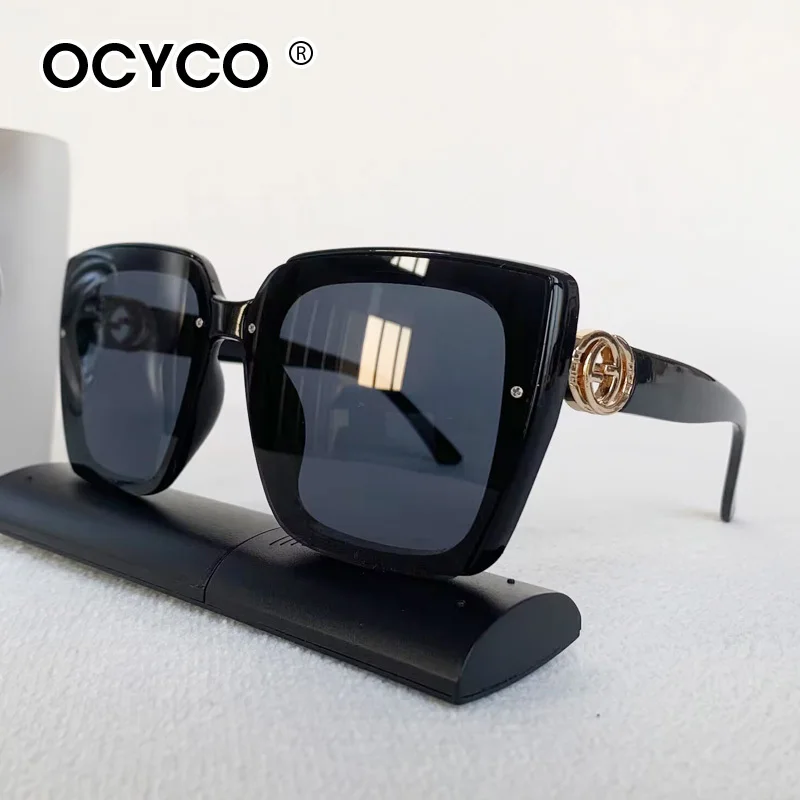 خمر مربع النظارات الشمسية النساء الرجال العلامة التجارية مصمم الأزياء إلكتروني نظارات شمسية UV400 للجنسين إطار كبير نظارات للسفر #1