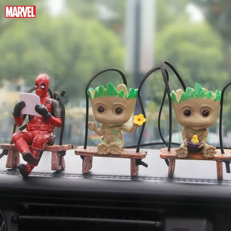 

Marvel Deadpool Groot Peripheral Movies Cartoon Sitting Swing Style Car Decorative Ornament Rearview Mirror Hanging Ornament