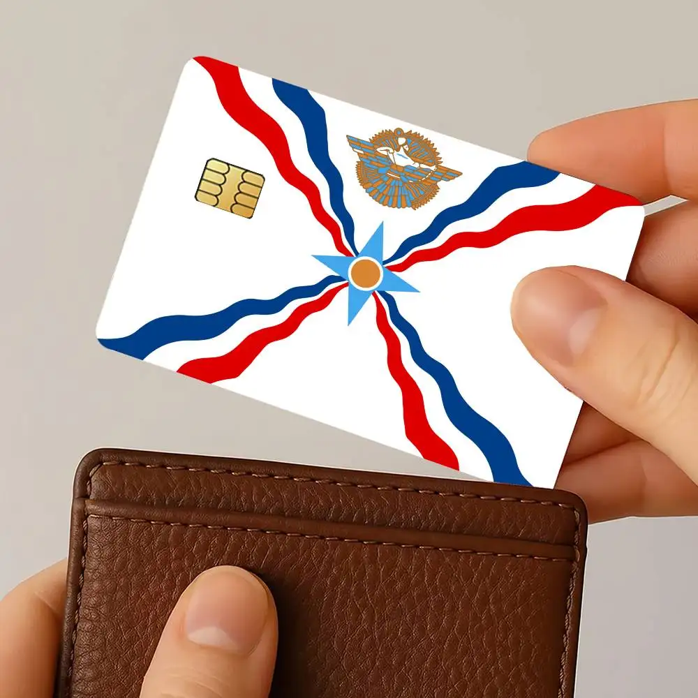 العلم ملصقات بطاقة الائتمان الآسوري الجلد لحافلة البنك مترو 4 قطع غطاء فيلم هدية