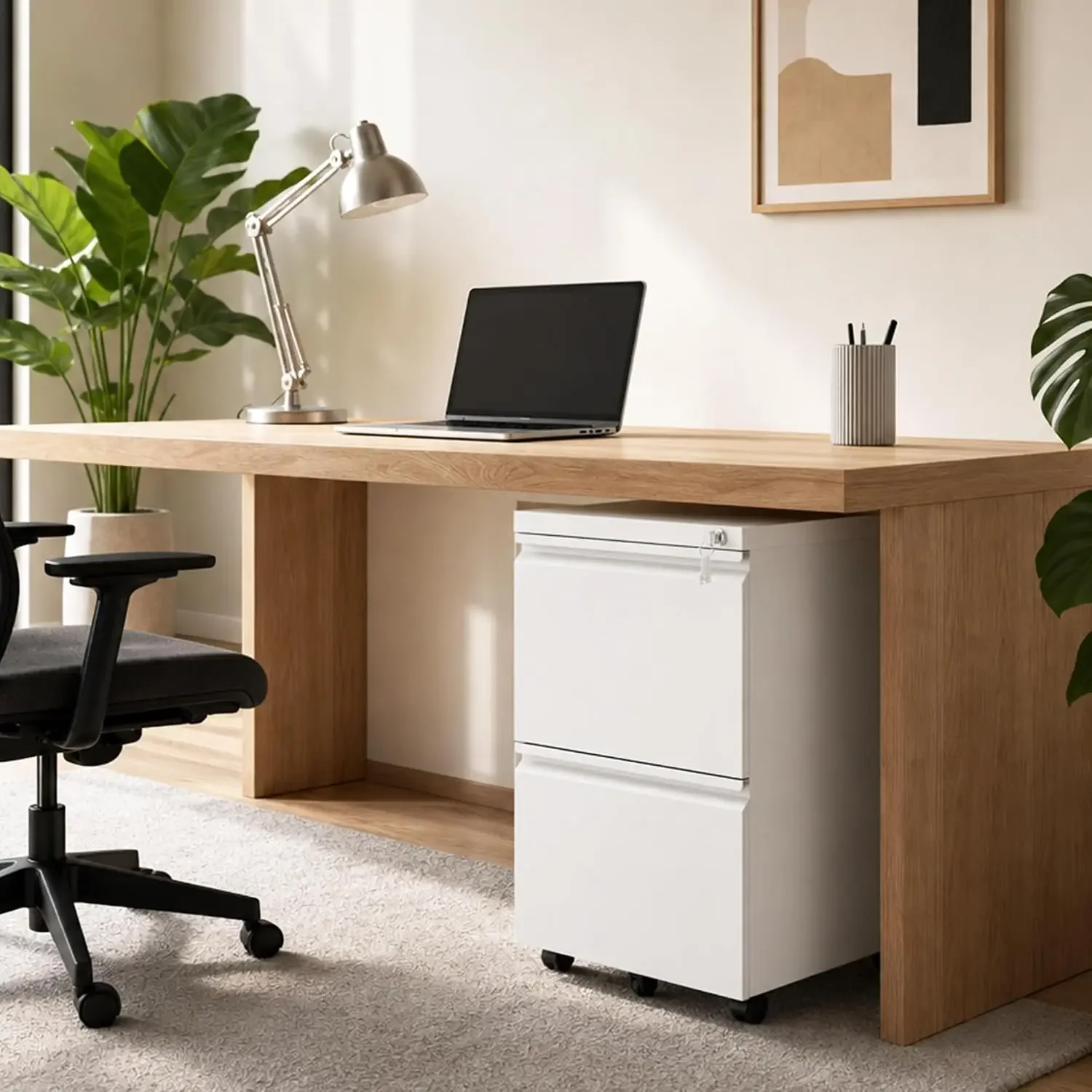 SWAJEC 2 Drawer Rolling File Cabinet Fully Assembled, White | Fully Assembled, Metal Under Desk Filing Cabinet with Lock