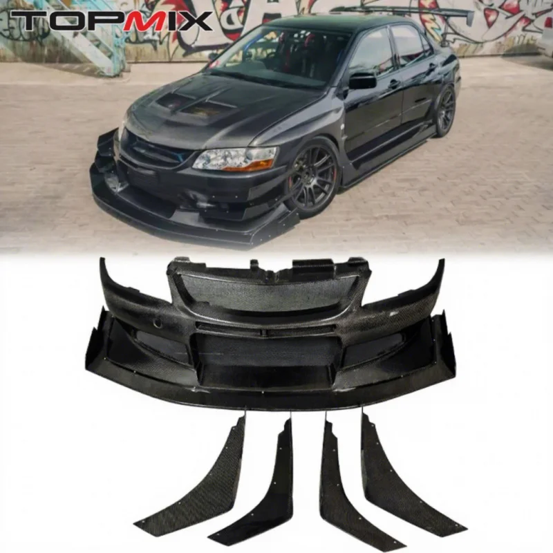 For Mitsubishi Lancer Evolution V/VI/IX VT-Style Full Carbon Fiber Front Bumper (Front Lip Air Splitter, High-Quality)