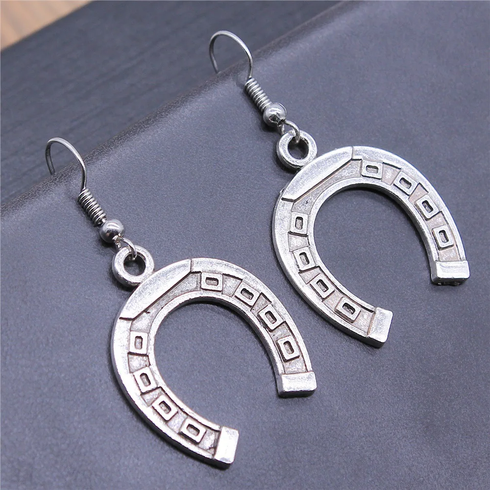 Fashion Handmade Simple Design Antique Silver Color Horseshoe Pendant Earrings Dropshipping Drop Earrings