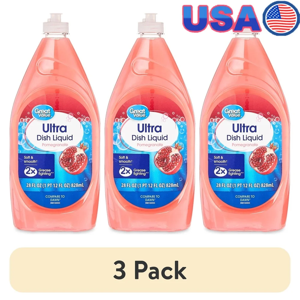 سائل غسيل الأطباق فائق التركيز، 3 عبوات من رائحة الرمان 40 أونصة سائلة، تركيبة ناعمة وناعمة، شحم قتال الأمواج