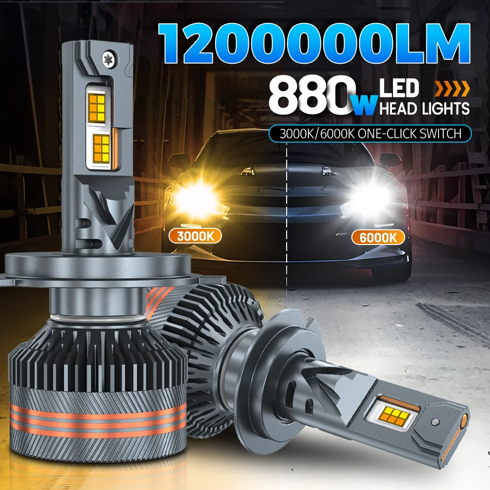 H7 H4 H11 LED المصباح H1 H8 H9 HB4 HB3 9005 9006 9012 توربو مصباح 6000K 3000K لونين درجة الحرارة التبديل أضواء أمامية 12 فولت #1