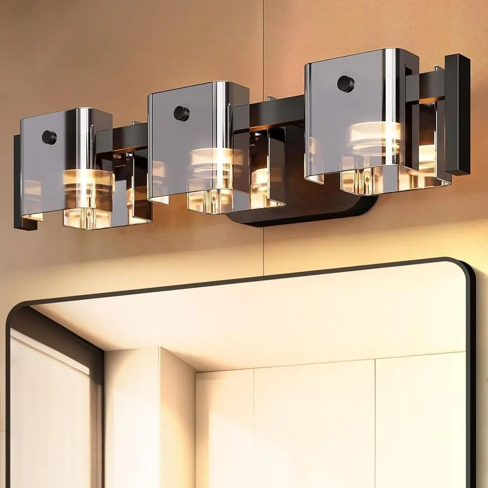 Luminária de Banheiro Preta de 20,8 polegadas com 3 Luzes, Luminária de Parede LED Ajustável 3000K/4000K/6000K
