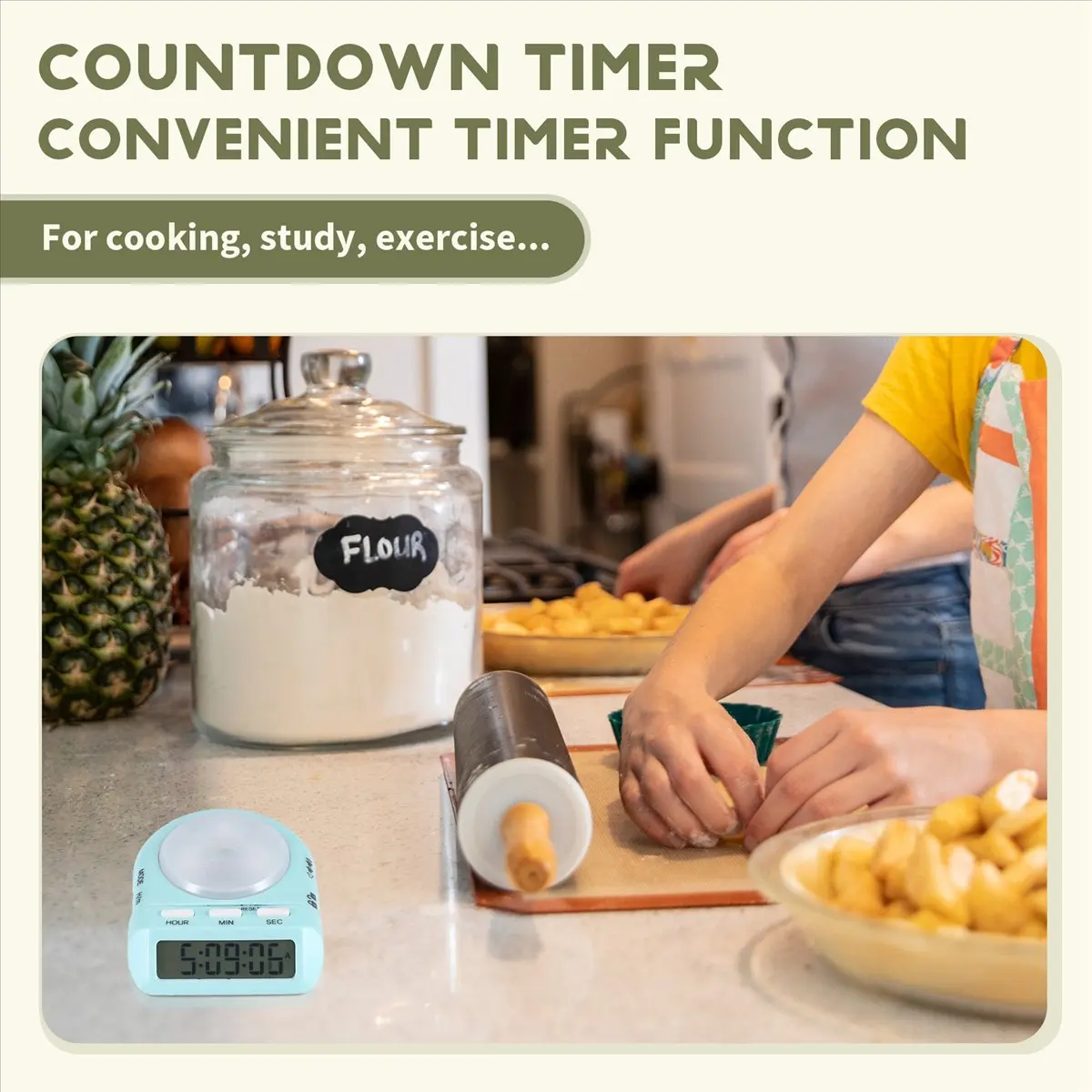 REST Digital Kitchen Timer with 100 Hour Clock Count Down for Kid Teacher Cook,45° Display LCD&Security Lock,Time Management