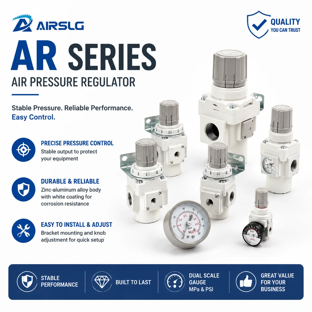 AFR Brand AR Series Air Pressure Regulator Adjustable Pneumatic Reducing Valve With Gauge For Compressor AR10-M5-A AR40-04-B