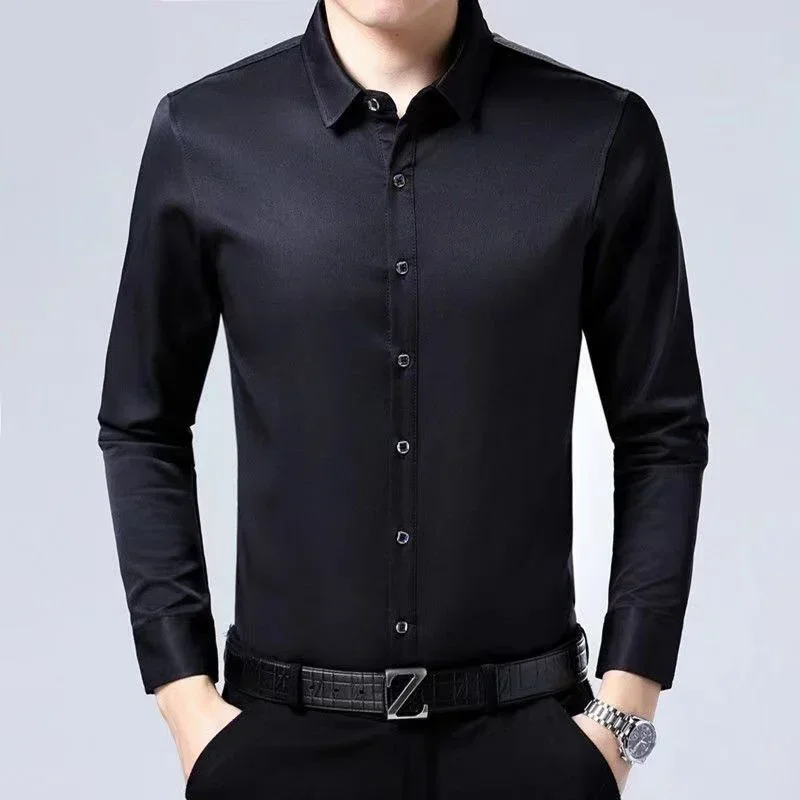 

Spring Autumn Business Fashion Harajuku Shirt Men Tops Casual All Match Long Sleeve Square Neck Button Blusa Print Male Clothes